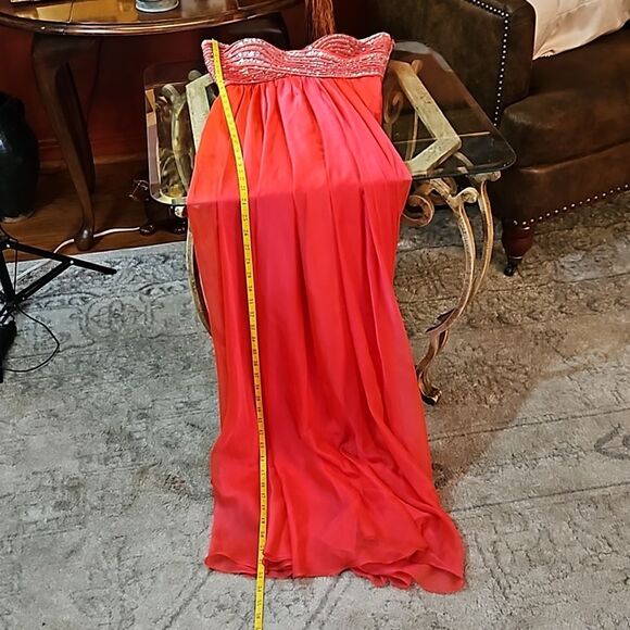 NWT La Femme Coral & Silver sequined chiffon gown size 4 (with flaw) - Picture 14 of 16